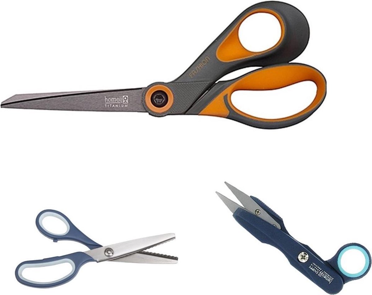 HOMEIJ set van 3 kwaliteitsscharen | allesknipper + kartelschaar + éénoogschaar | VOORDEELPAKKET